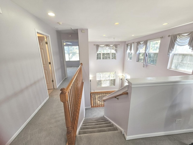 418 Bay Tree Cir, Vernon Hills, IL 60061 - stairs featuring carpet floors, baseboards, and recessed lighting