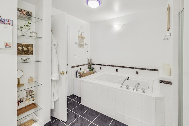full bathroom featuring tile patterned flooring and a garden tub