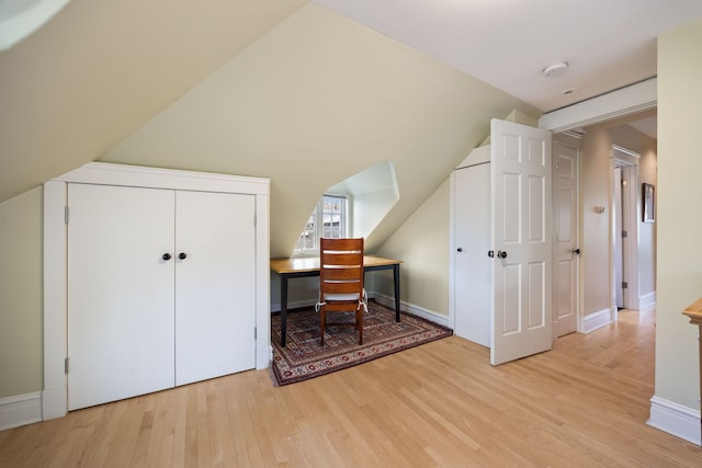 7968 Iowa St, River Forest, IL 60305 - bonus room featuring baseboards, lofted ceiling, and light wood finished floors
