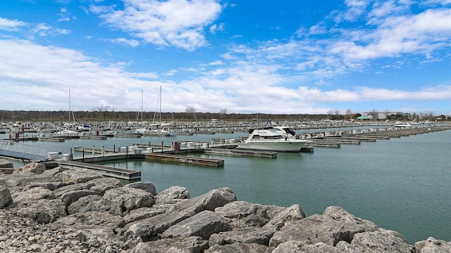 view of dock with a water view