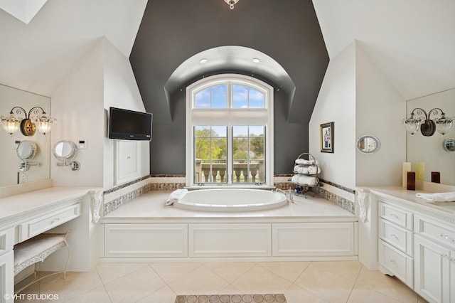494 Sheridan Rd, Glencoe, IL 60022 - full bathroom featuring tile patterned flooring, a bath, lofted ceiling, and vanity