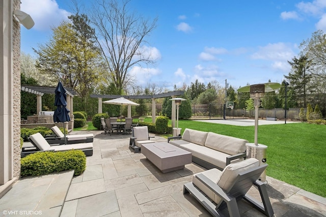 494 Sheridan Rd, Glencoe, IL 60022 - view of patio / terrace with an outdoor hangout area, fence, a pergola, and outdoor dining area