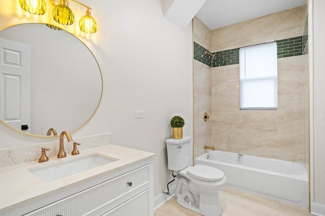 full bath with bathing tub / shower combination, vanity, and toilet