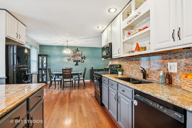 403 E Amherst St, Palatine, IL 60074 - kitchen featuring white cabinetry, gray cabinetry, a sink, and black appliances