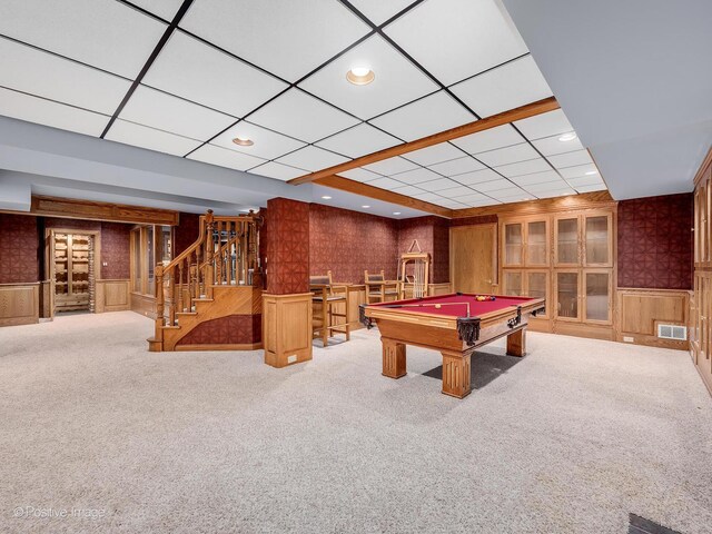 14320 Claridge Ct, Orland Park, IL 60462 - playroom with carpet flooring, visible vents, and wallpapered walls