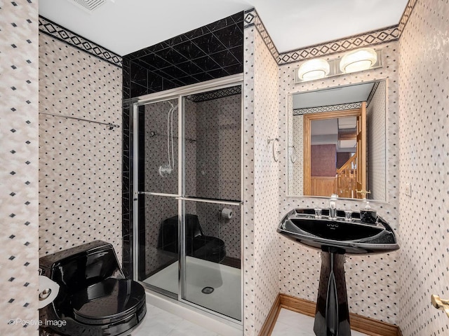 14320 Claridge Ct, Orland Park, IL 60462 - full bath with a sink, tile patterned floors, and a stall shower