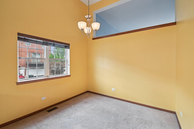 6422 W 65th St, Chicago, IL 60638 - empty room with baseboards, an inviting chandelier, carpet, and visible vents