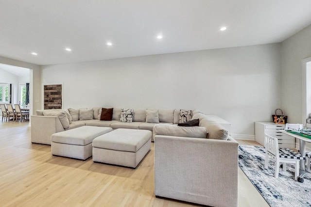 living room featuring recessed lighting and light wood-type flooring