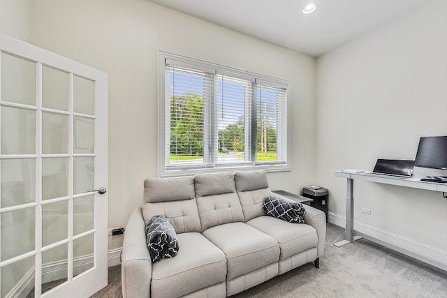 interior space featuring baseboards, carpet, and recessed lighting
