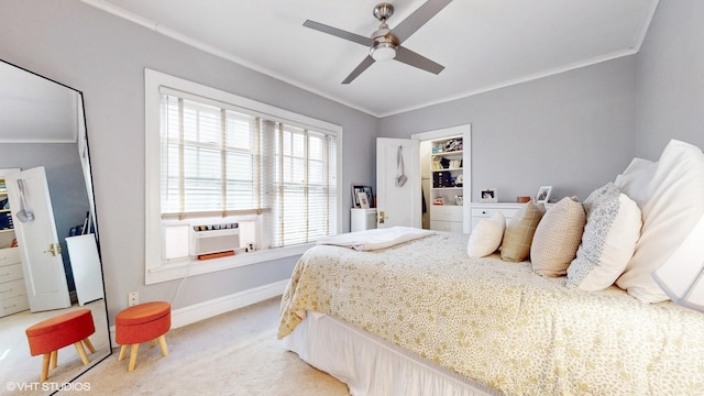 2335 N Commonwealth Ave Unit 2G, Chicago, IL 60614 - bedroom featuring cooling unit, ceiling fan, light colored carpet, baseboards, and ornamental molding