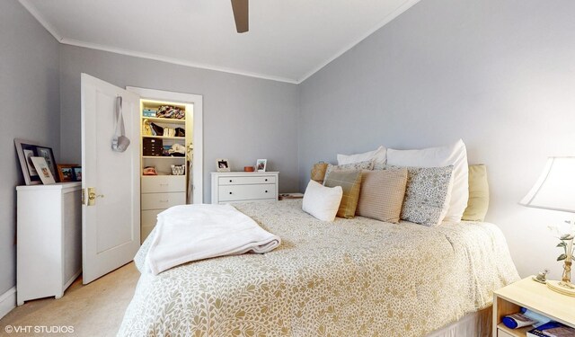 2335 N Commonwealth Ave Unit 2G, Chicago, IL 60614 - bedroom featuring carpet floors, a ceiling fan, and ornamental molding