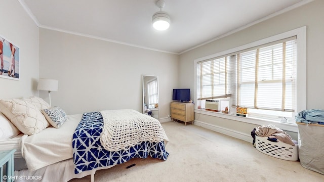2335 N Commonwealth Ave Unit 2G, Chicago, IL 60614 - carpeted bedroom featuring baseboards, crown molding, and cooling unit
