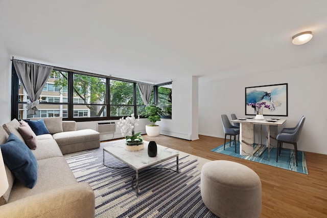 33 E Cedar St Unit 3H, Chicago, IL 60611 - living room featuring plenty of natural light, wood finished floors, and a wall mounted AC