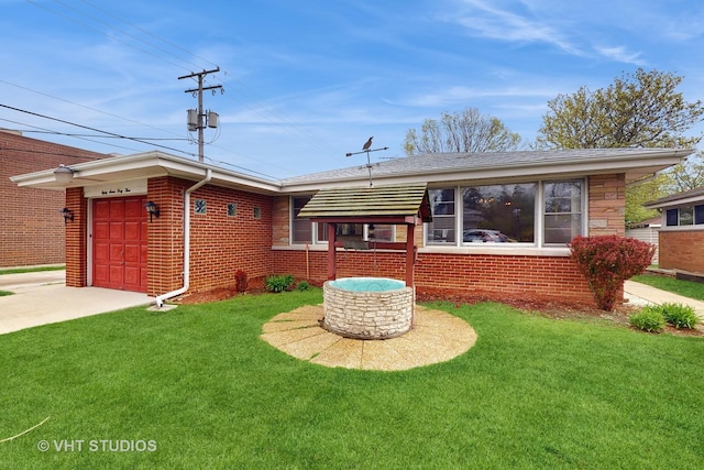 8743 Kedvale Ave, Skokie, IL 60076 - back of property featuring a lawn, brick siding, an attached garage, and driveway