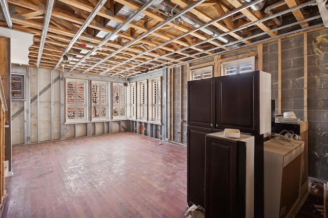 basement featuring hardwood / wood-style floors