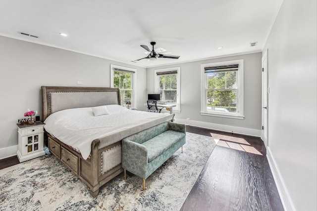 5801 N Drake Ave, Chicago, IL 60659 - bedroom featuring wood finished floors, ceiling fan, baseboards, and visible vents