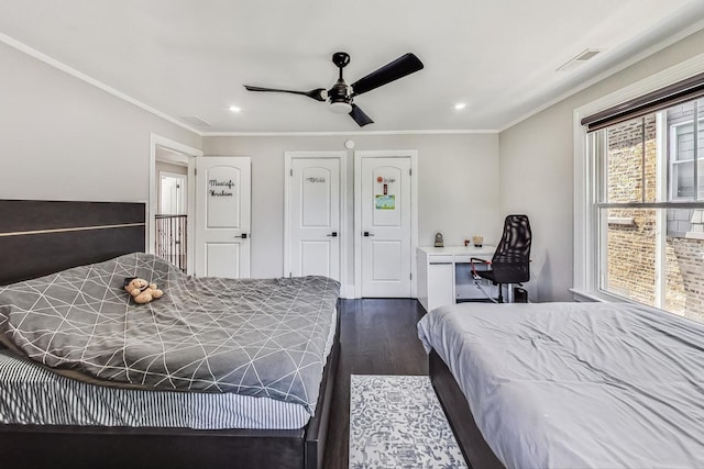 5801 N Drake Ave, Chicago, IL 60659 - bedroom featuring crown molding, recessed lighting, and dark wood finished floors