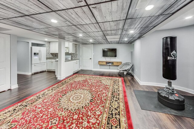 5801 N Drake Ave, Chicago, IL 60659 - interior space with baseboards, dark wood-style floors, and recessed lighting