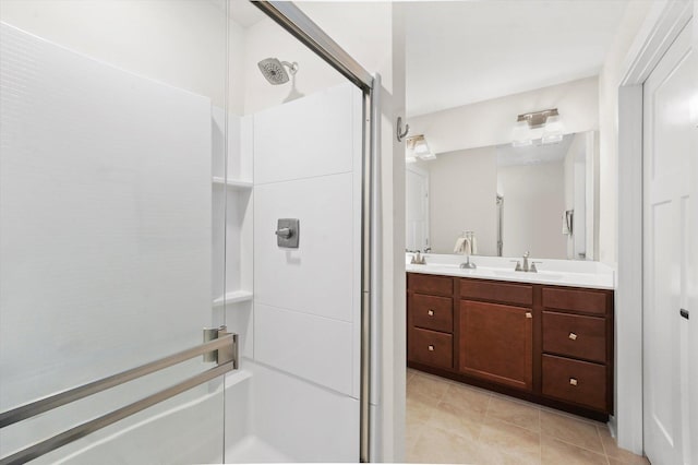 2834 Ketchum Ct, Yorkville, IL 60560 - full bath with a shower stall, tile patterned floors, double vanity, and a sink