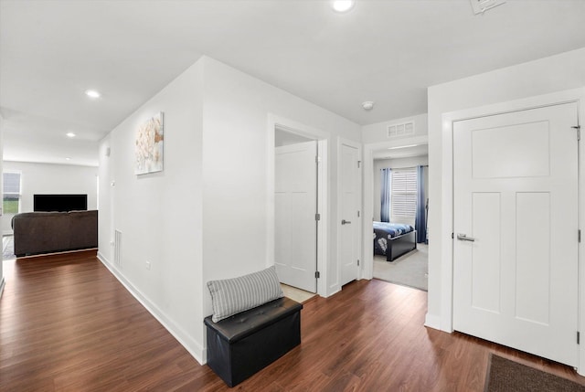 2834 Ketchum Ct, Yorkville, IL 60560 - hallway featuring recessed lighting, visible vents, and dark wood finished floors