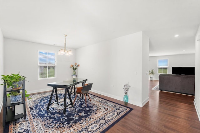 2834 Ketchum Ct, Yorkville, IL 60560 - dining room featuring wood finished floors, a notable chandelier, baseboards, and recessed lighting
