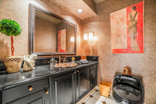 bathroom with vanity and tile patterned floors