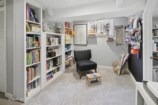 sitting room featuring baseboards and carpet flooring
