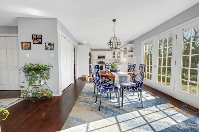 14232 Selva Ln, Orland Park, IL 60462 - dining area featuring a chandelier, dark wood-style flooring, baseboards, and recessed lighting