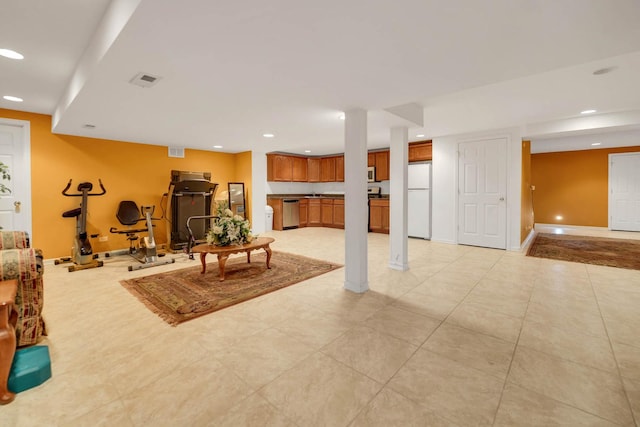 14232 Selva Ln, Orland Park, IL 60462 - living room with recessed lighting and light tile patterned floors