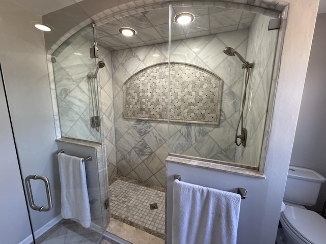 bathroom featuring a shower stall and toilet