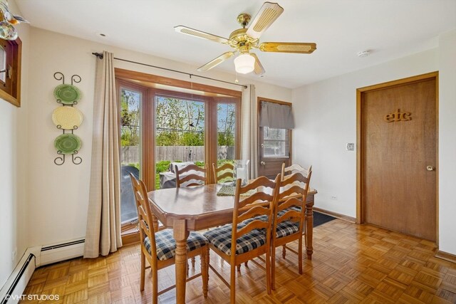 1704 Executive Ln, Glenview, IL 60026 - dining space featuring a ceiling fan, a baseboard radiator, and baseboards