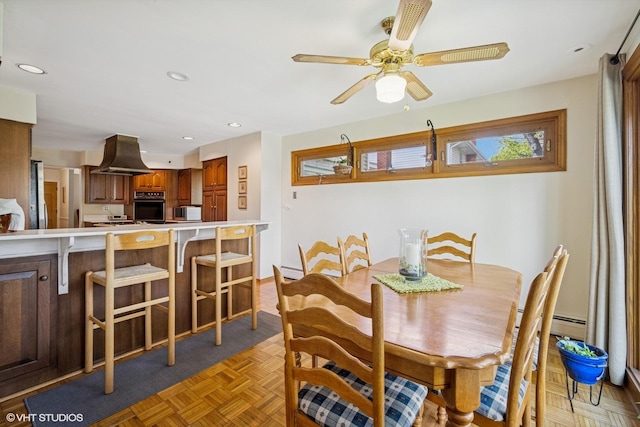 1704 Executive Ln, Glenview, IL 60026 - dining room featuring a baseboard heating unit, a ceiling fan, recessed lighting, and baseboards