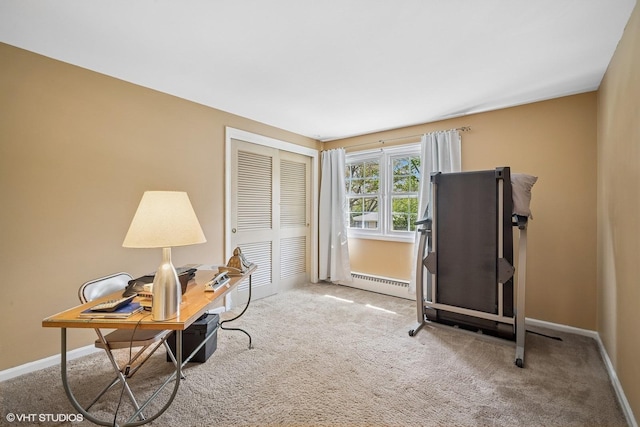 1704 Executive Ln, Glenview, IL 60026 - workout room featuring a baseboard radiator, baseboards, and carpet