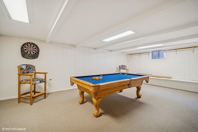 1704 Executive Ln, Glenview, IL 60026 - playroom featuring pool table, carpet floors, and beamed ceiling