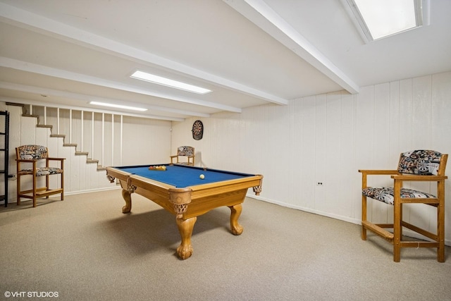 1704 Executive Ln, Glenview, IL 60026 - recreation room featuring beamed ceiling, billiards table, and carpet floors