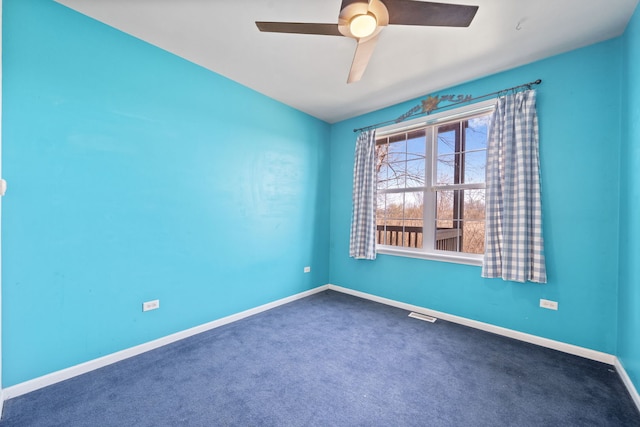 2543 Oneida Ln, Naperville, IL 60563 - spare room with ceiling fan, baseboards, visible vents, and dark colored carpet