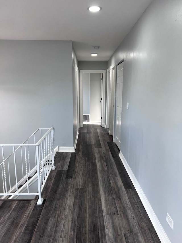 1170 Singleton Dr, Roselle, IL 60172 - hall with dark wood-type flooring, baseboards, and recessed lighting