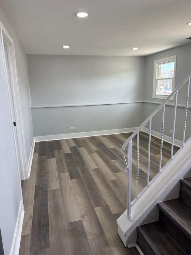 1170 Singleton Dr, Roselle, IL 60172 - stairs with wood finished floors, baseboards, and recessed lighting