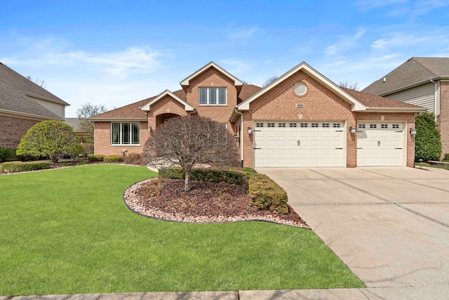 10440 Deer Chase Ave, Orland Park, IL 60467 - view of front of home featuring an attached garage, concrete driveway, a front lawn, and brick siding