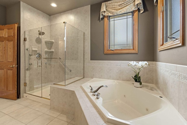 10440 Deer Chase Ave, Orland Park, IL 60467 - full bath featuring tile patterned floors, a shower stall, a jetted tub, and recessed lighting