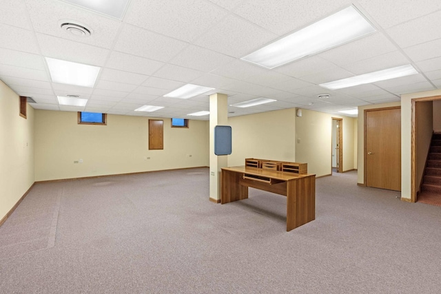 10440 Deer Chase Ave, Orland Park, IL 60467 - recreation room featuring light carpet, baseboards, a drop ceiling, and visible vents