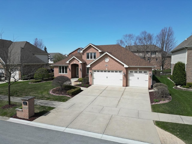 10440 Deer Chase Ave, Orland Park, IL 60467 - traditional-style home with a garage, concrete driveway, brick siding, and a front lawn