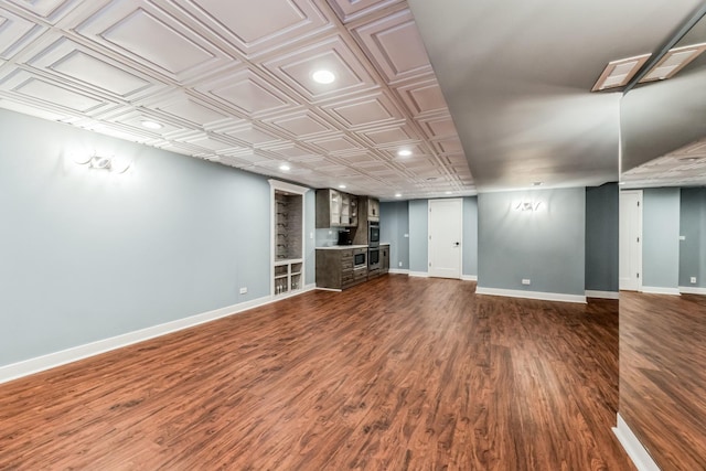2704 Flagstone Cir, Naperville, IL 60564 - finished basement with an ornate ceiling, baseboards, recessed lighting, and dark wood-type flooring