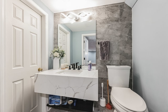 2704 Flagstone Cir, Naperville, IL 60564 - half bath featuring vanity, tile walls, and toilet