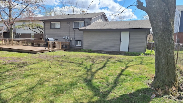 1344 Jeffery Dr, Homewood, IL 60430 - back of property featuring a shingled roof, fence, a deck, and a lawn