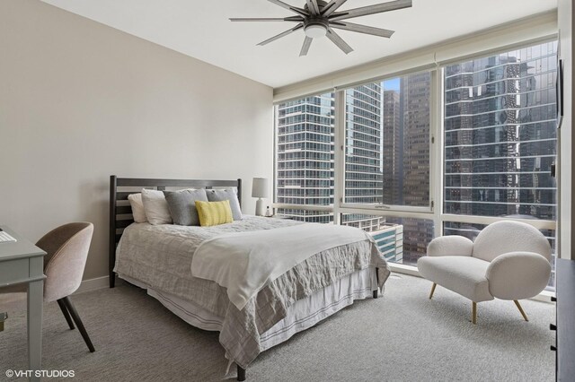 505 N Mcclurg Ct Unit 1801, Chicago, IL 60611 - bedroom featuring carpet, a wall of windows, a view of city, and ceiling fan