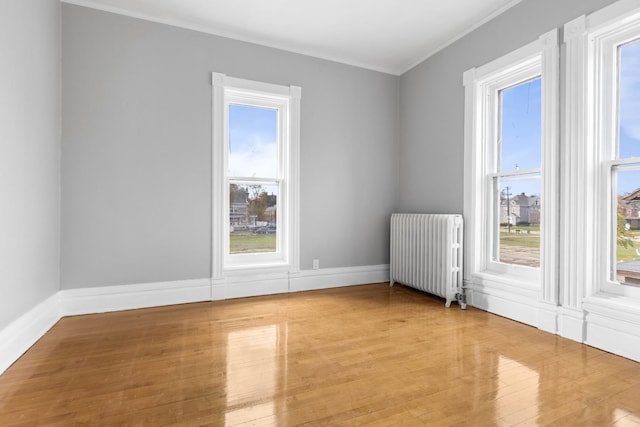 206 Franklin Pl, Rockford, IL 61103 - unfurnished room featuring radiator heating unit, crown molding, plenty of natural light, wood finished floors, and baseboards
