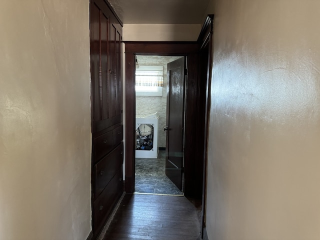 hall featuring dark wood-type flooring