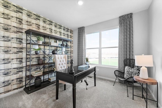 10340 Amos St, Huntley, IL 60142 - carpeted office with an accent wall, baseboards, and recessed lighting