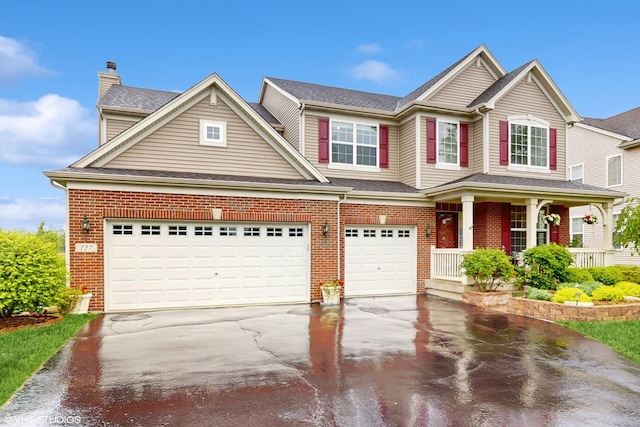 127 Charleston Ln, Gilberts, IL 60136 - traditional-style house featuring brick siding, driveway, a porch, and a garage